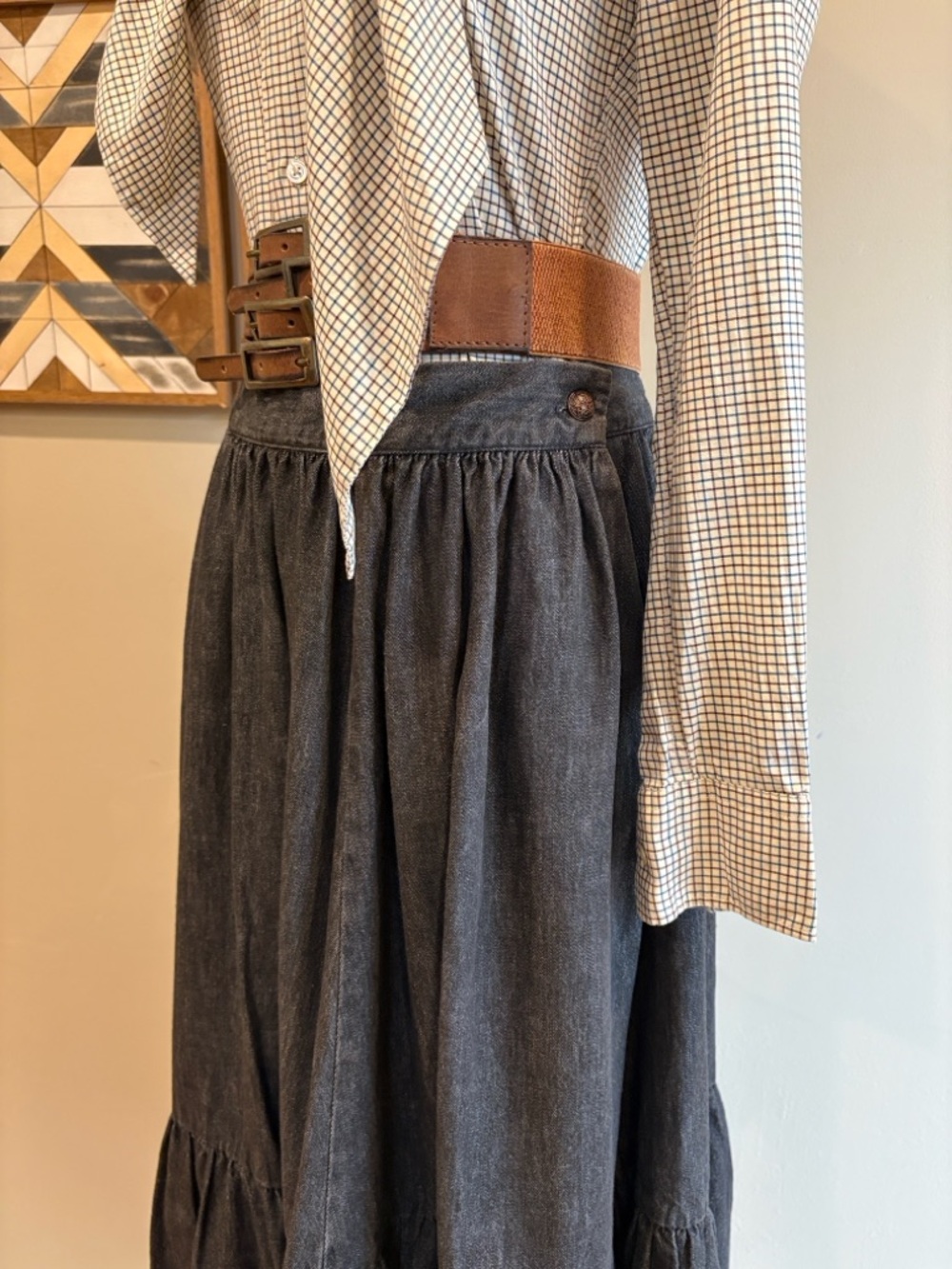 Vintage Ralph Lauren Blue Label 80s Black Denim Tiered Peasant Maxi Skirt sz 10 - Picture 4 of 16